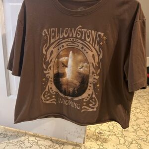 Brown Yellowstone Wyoming Graphic Crop Top